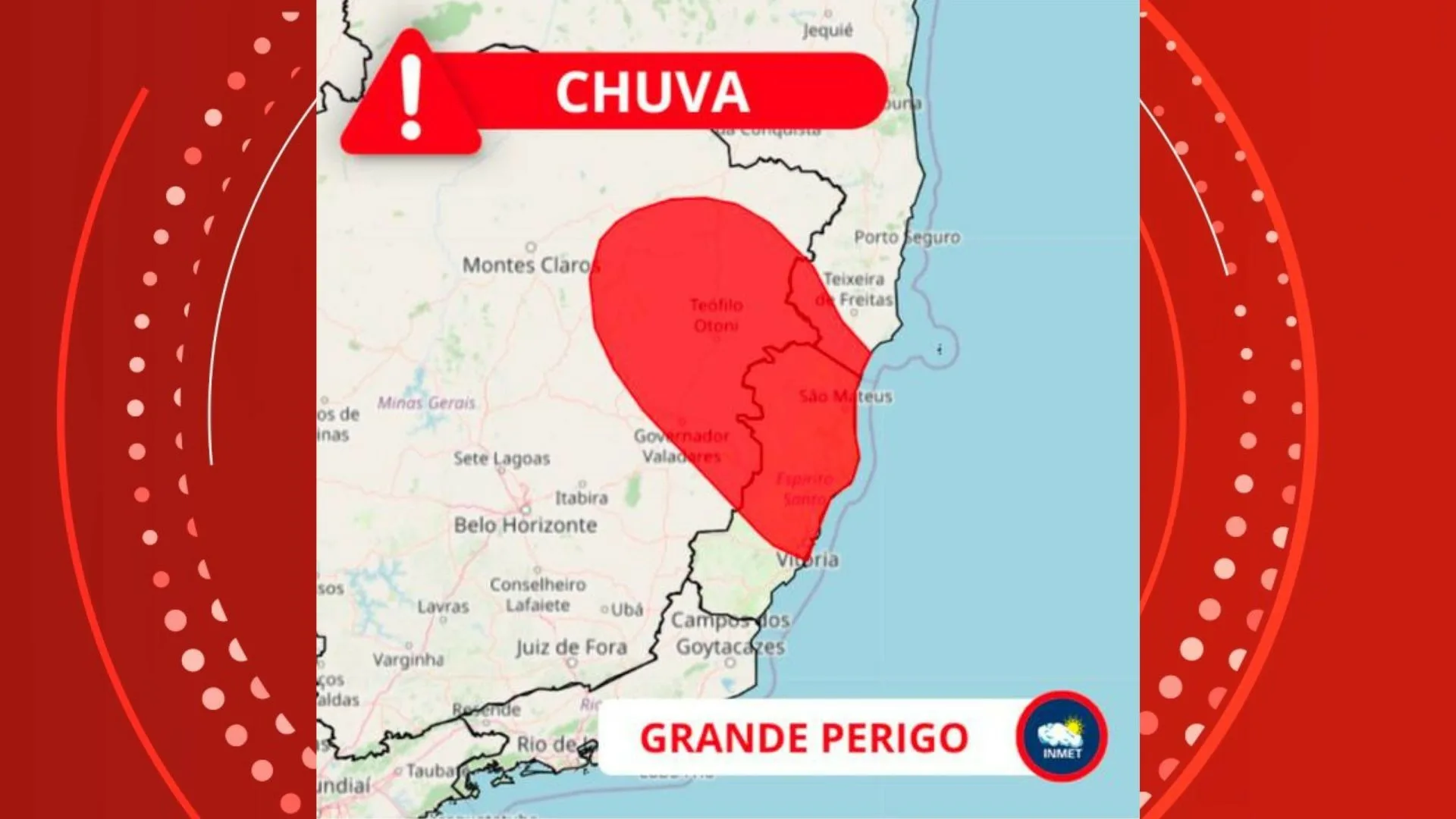 Inmet emite alerta vermelho de ‘grande perigo’ para cidades do Vale do Jequitinhonha, Mucuri e Rio Doce