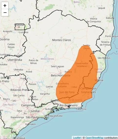 Inmet emite alerta de chuvas intensas e ventos fortes para 112 cidades do Leste de MG