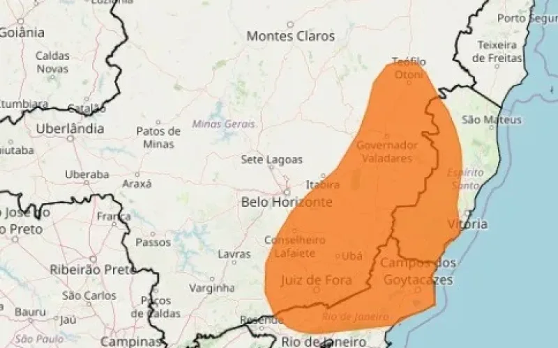 Inmet emite alerta de chuvas intensas e ventos fortes para 112 cidades do Leste de MG